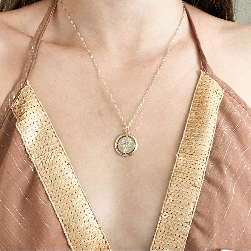 Gold Rose Circle Long Necklace